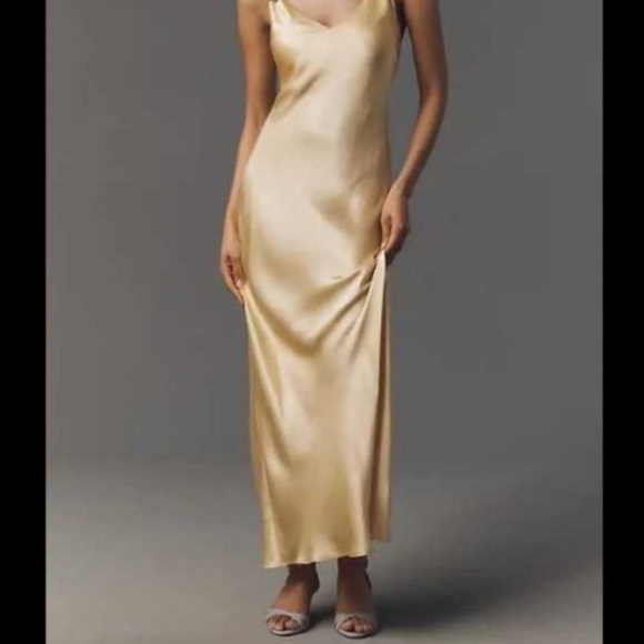 Anthropologie Sleeveless V-Neck Midi Slip Dress Size Small in Golden Canary - Picture 9 of 10